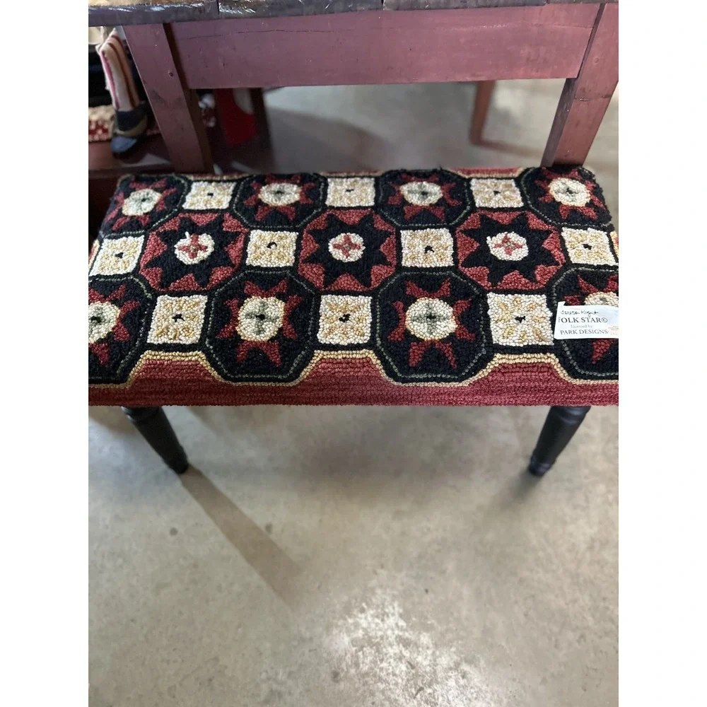 PRIMITIVE  COUNTRY HOOKED STAR DECORATIVE BENCH By PARK DESIGNS Folk Art